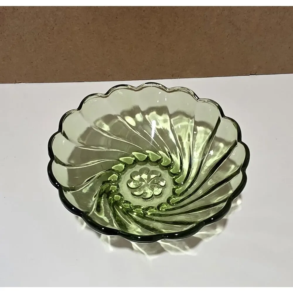 Vintage Hazel Atlas Swirl Green Glass Dish